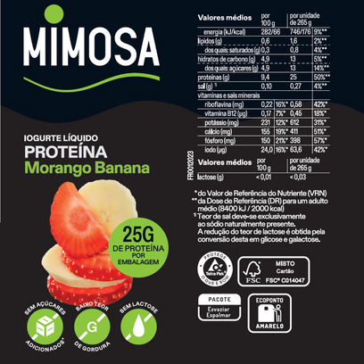 Iogurte Mimosa Proteína Morango Banana 250ml