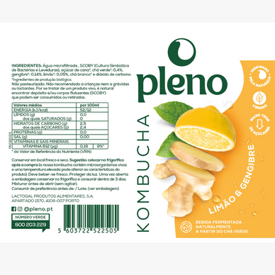 Pleno Kombucha Limão & Gengibre 33cl
