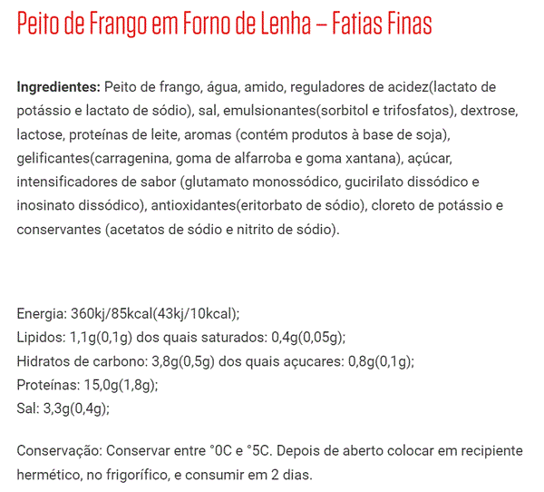 Peito de Frango Fatias Finas Forno Lenha Izidoro | 110g