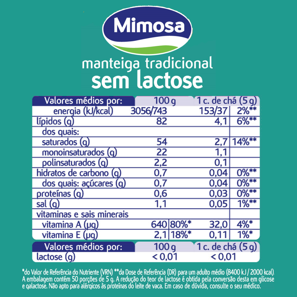 Manteiga Sem Lactose Mimosa 250g