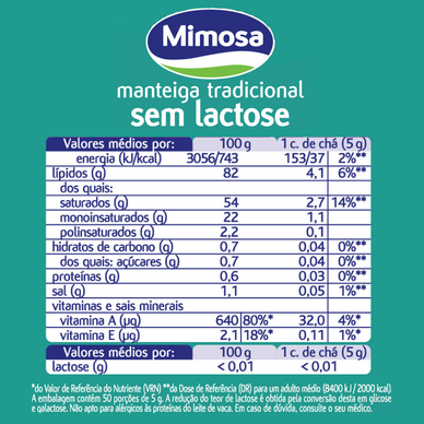 Manteiga Sem Lactose Mimosa