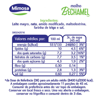 Molho Bechamel Mimosa 500ml