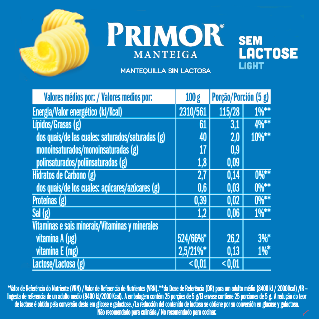 Manteiga Light Sem Lactose Primor 125g