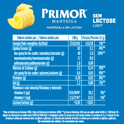 Manteiga Light Sem Lactose Primor 125g