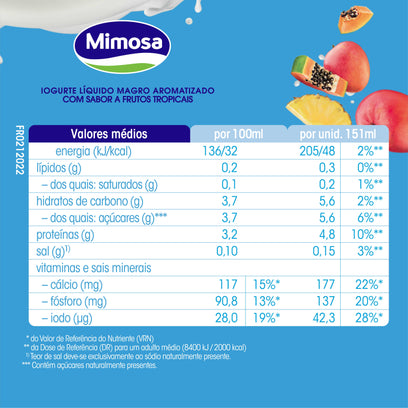 Iogurte Magro Líquido Frutos Tropicais Mimosa (4x151ml)